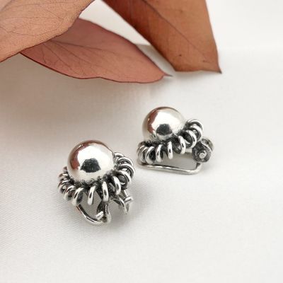 Image 2 of Silver domed earrings; Fantasy design