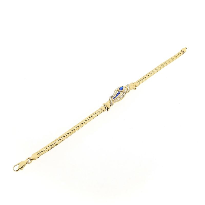 Image 8 of Gold flat gourmet link bracelet with synthetic sapphire and zirconia | 20.5 cm