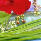 Image 2 of Vintage gold stud earrings with red coral