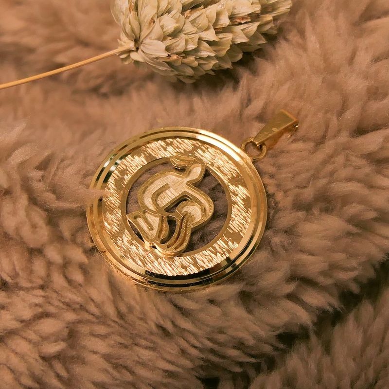 Image 7 of Gold zodiac sign pendant; Aquarius