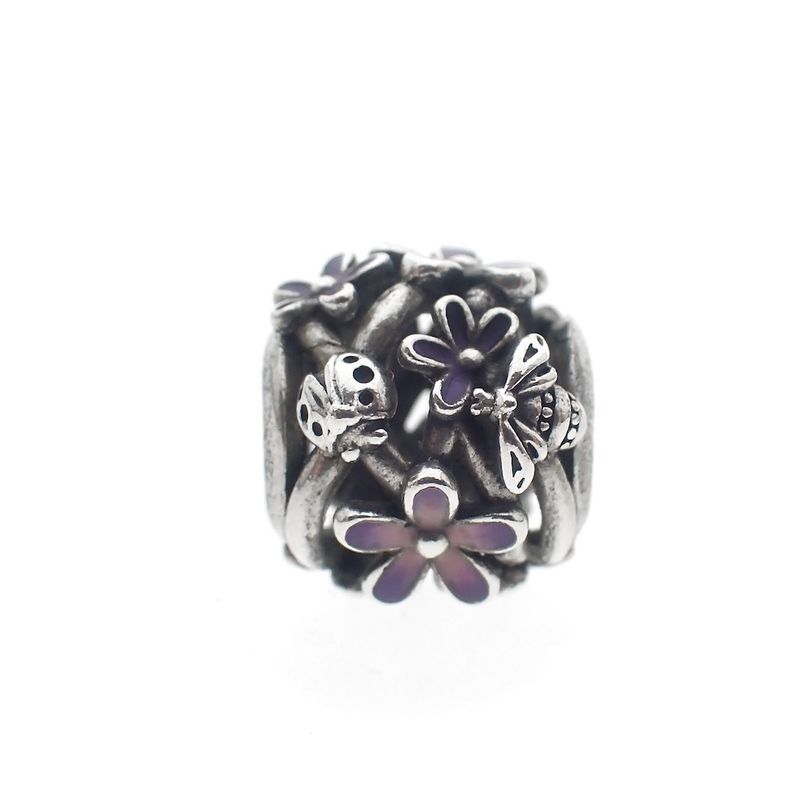 Image 3 of Pandora charm; Silver; Purple Daisy