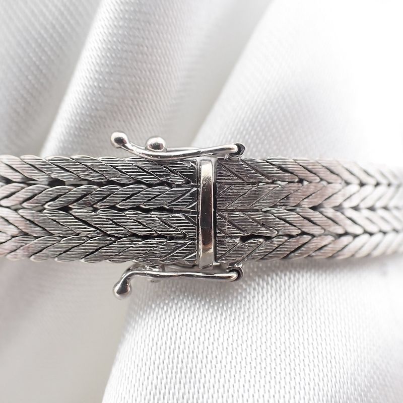 Image 6 of White gold herringbone link bracelet with diamonds; 0.48 ct.