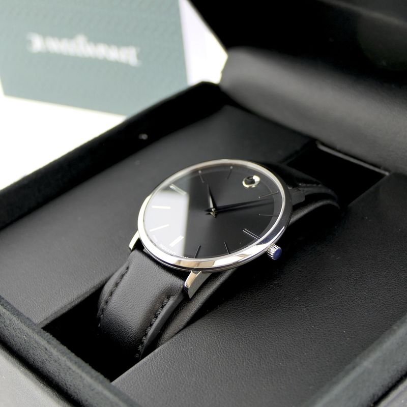 Image 14 of Movado Ulta Slim; Steel men's designer watch with gray dial; 0607086