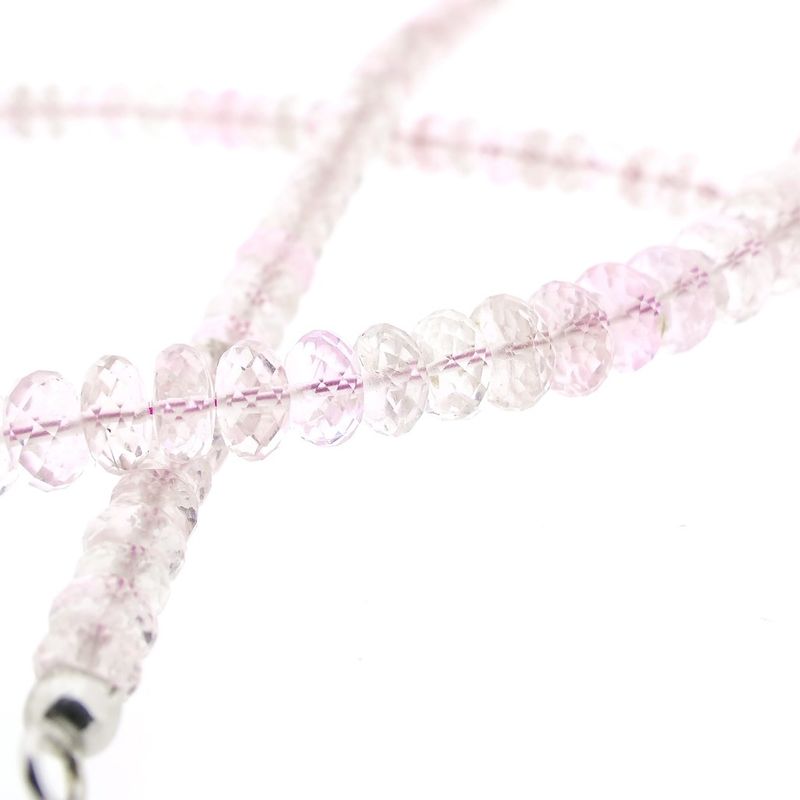 Image 9 of Rose quartz bead necklace with white gold clasp | 51 cm