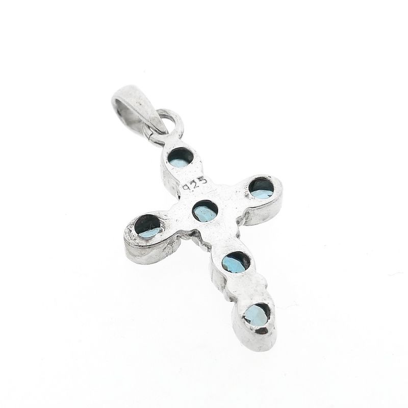 Image 6 of Silver cross pendant with light blue zirconia