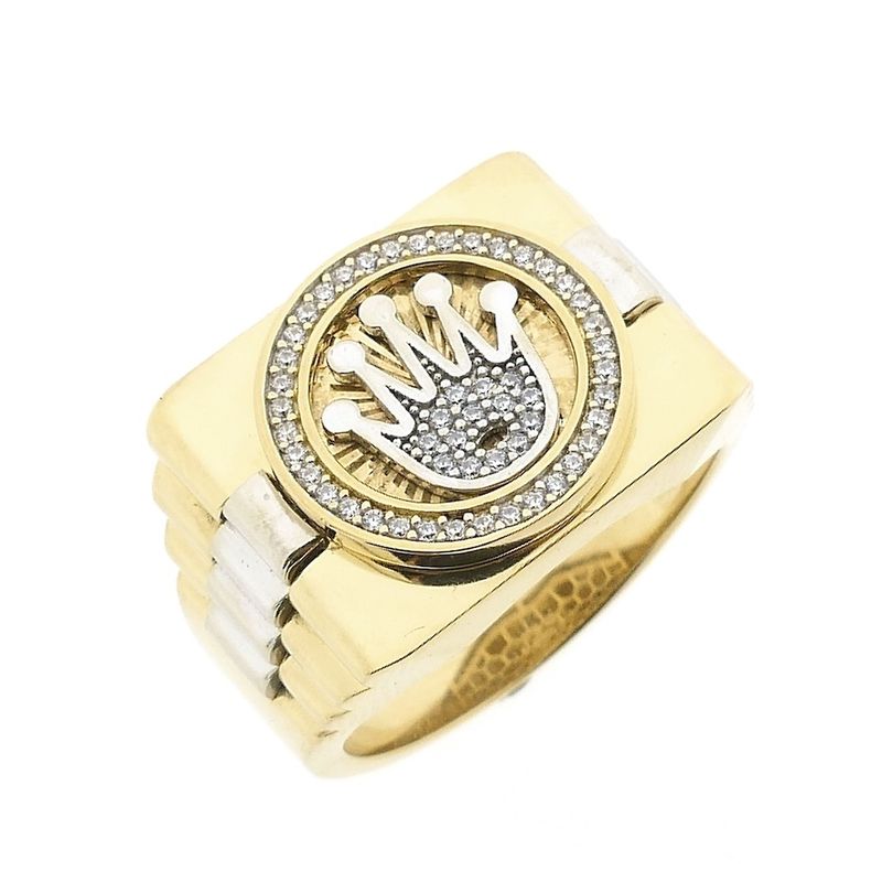 Image 1 of Two-tone gold Rolex presidential band ring with zirconia; Men's