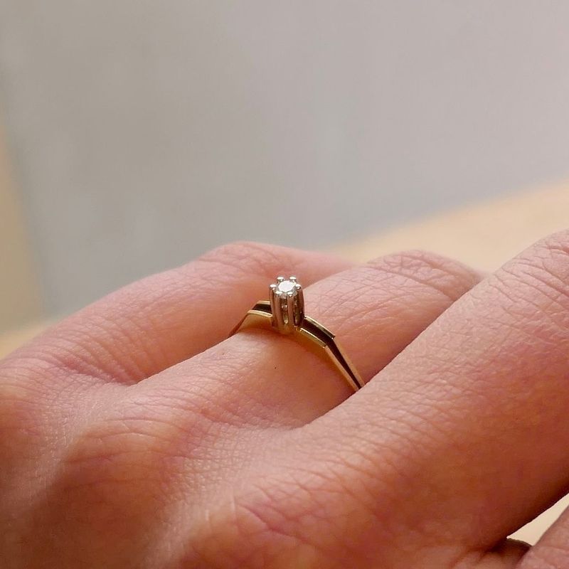 Image 7 of Gold solitaire ring with diamond; 0.03 ct.