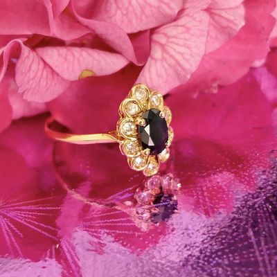 18 carat gold entourage ring with sapphire and diamond Image 2 of 18 carat gold entourage ring with sapphire and diamond