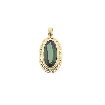 Gold pendant with synthetic green gemstone Image 1 of Gold pendant with synthetic green gemstone