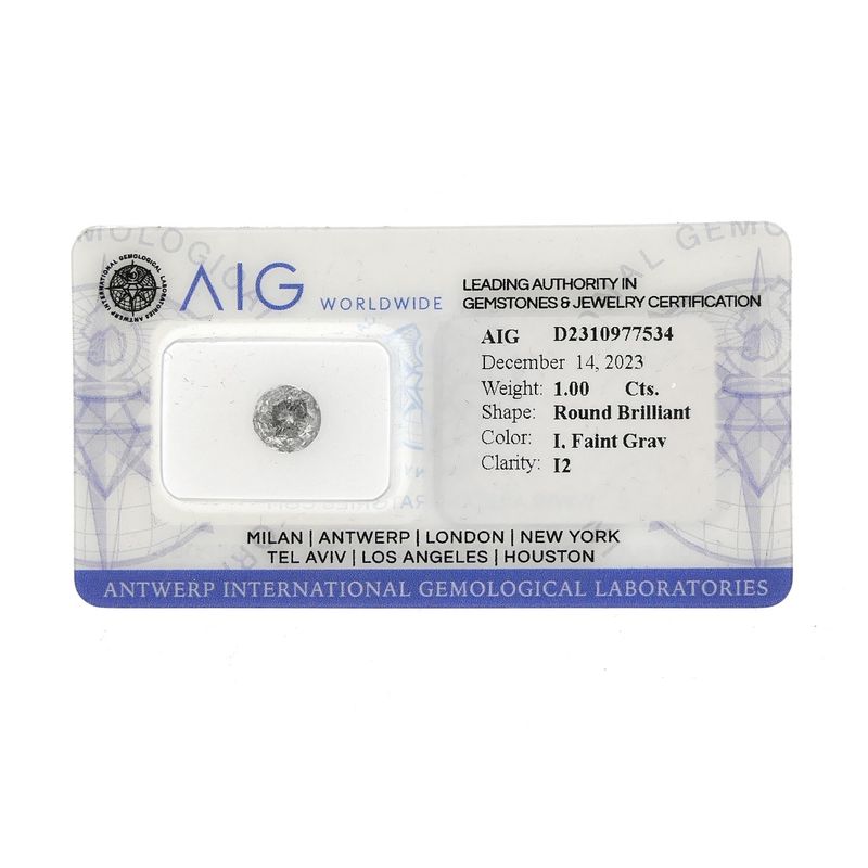 Image 3 of 1.00 ct. Brilliant cut diamond; Color I; Quality I2 + AIG Certificate