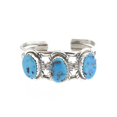 Image 1 of Silver Bohemian Cuff Bracelet with Turquoise | Size S/M