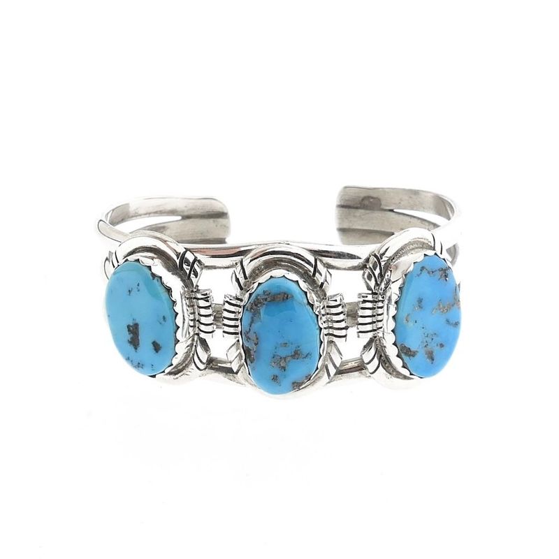 Image 1 of Silver Bohemian Cuff Bracelet with Turquoise | Size S/M