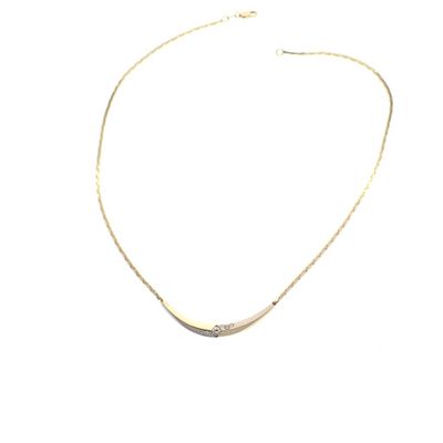 Image 2 of Two-tone gold flat cobra link necklace with diamonds; 0.24 ct.