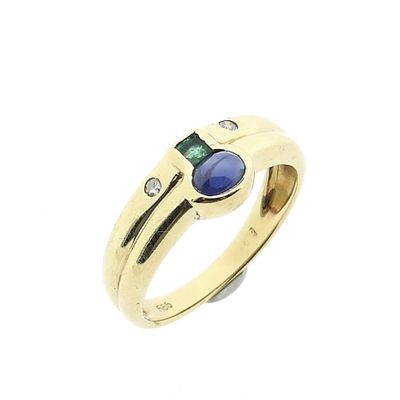 Gold ring with sapphire, emerald and diamond | 0.02 ct. Image 1 of Gold ring with sapphire, emerald and diamond | 0.02 ct.