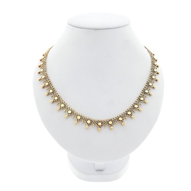 Image 1 of Gold gallery wire link necklace with balls