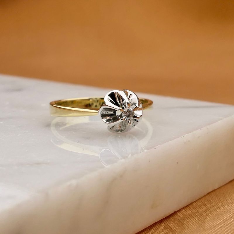 Image 2 of Bicolor gold solitaire ring with diamond; 0.035 ct.