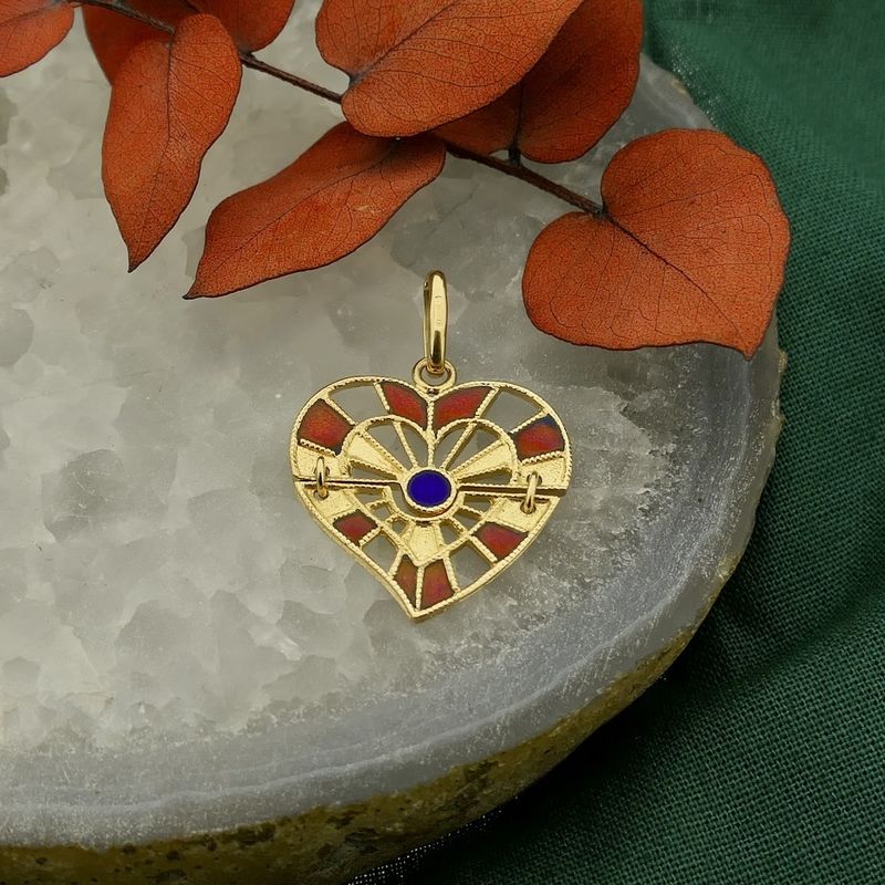 Image 12 of Gold heart pendant with colored enamel