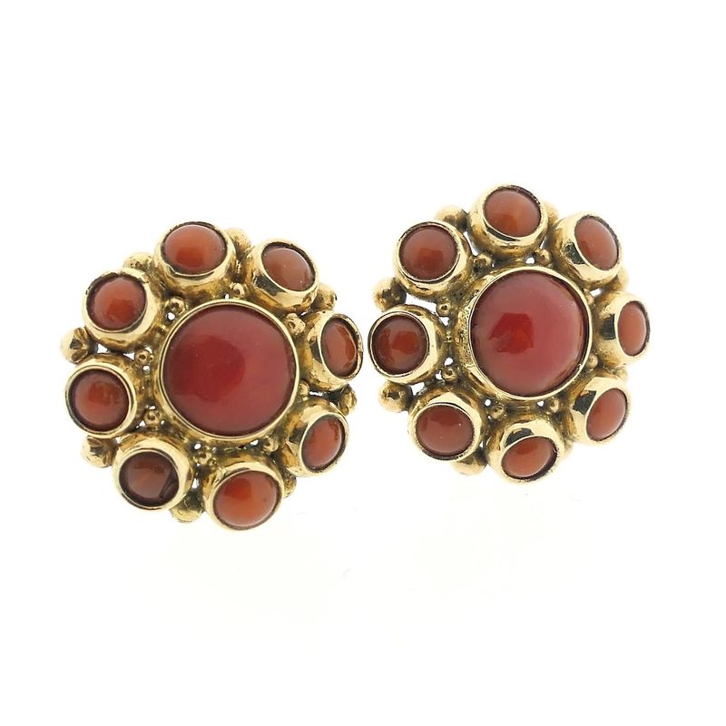 Image 7 of Gold stud earrings with red coral