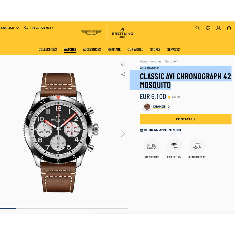 Image 12 of Breitling Classic AVI 'Mosquito' Chronograph; Automatic Men's Watch