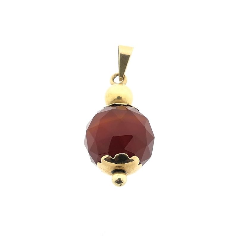 Image 4 of Vintage gold ball pendant with carnelian