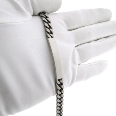 Image 2 of Silver robust gourmet link bracelet with engraving plate; Men