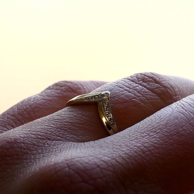 Image 7 of Gold V-Shaped Ring with Diamond; 0.005 ct.