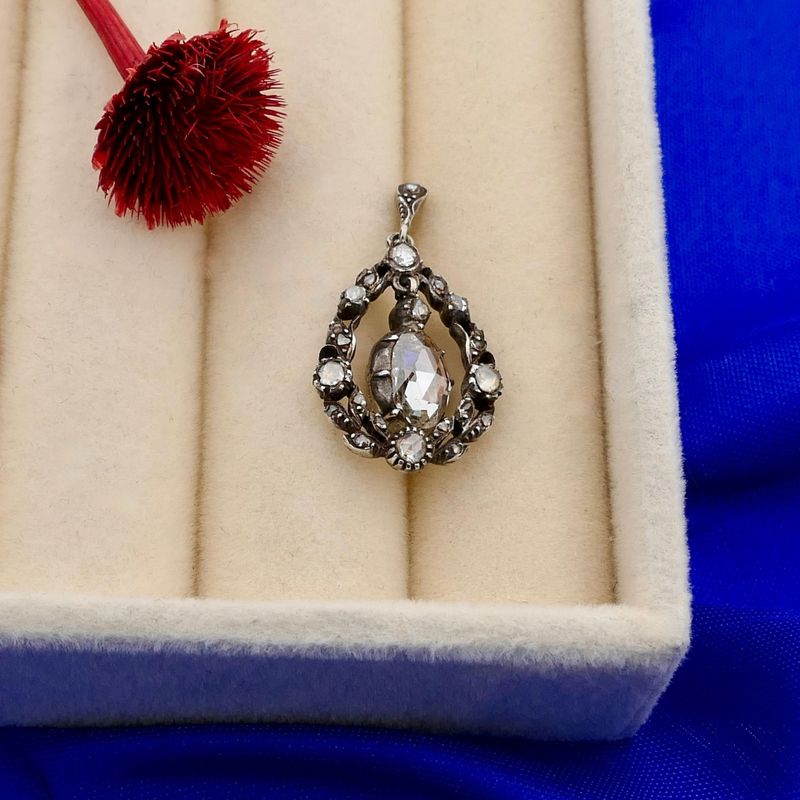 Image 2 of Antique silver pendant with diamonds; Approx. 0.93 ct.