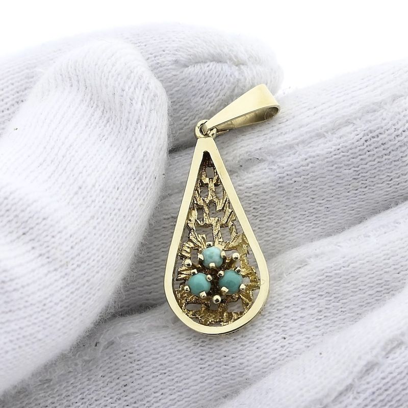 Image 4 of Vintage gold pendant with turquoise.