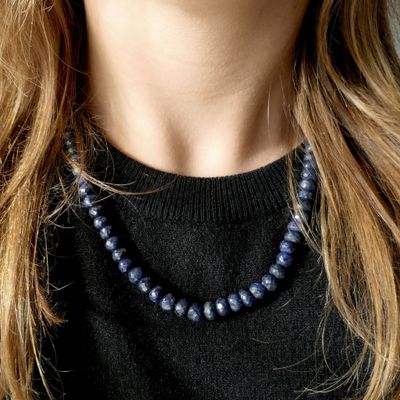 Image 2 of Sapphire bead necklace with gold clasp