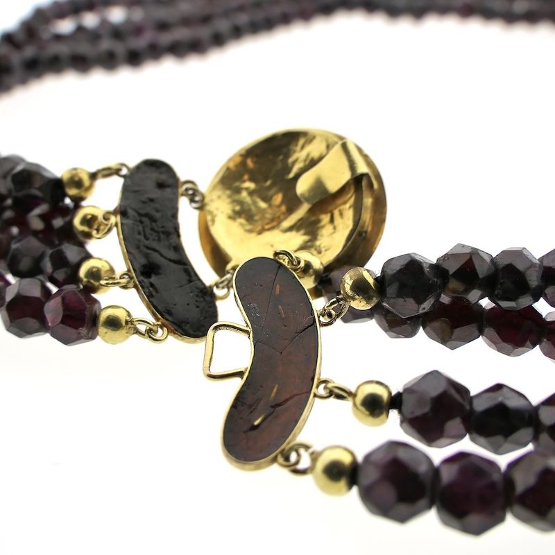 Image 8 of Antique garnet bead necklace with gold decorative clasp
