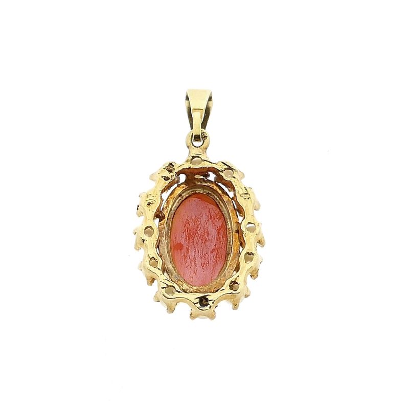 Image 3 of Gold Pendant with Blood Coral and Pearl; 14 Karat
