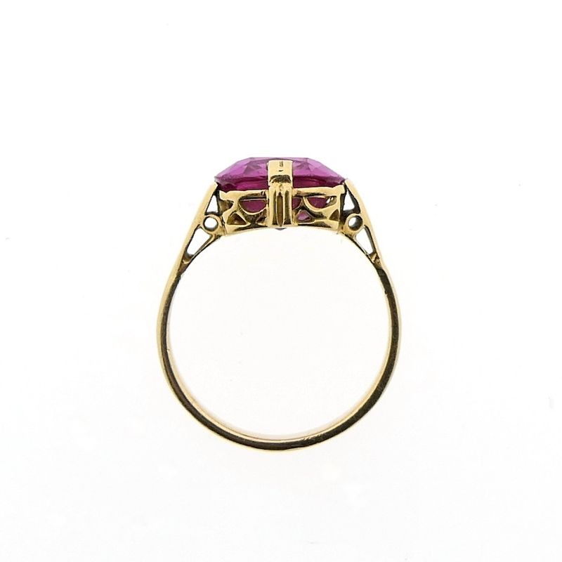 Image 8 of Gold pinky ring with synthetic magenta ruby