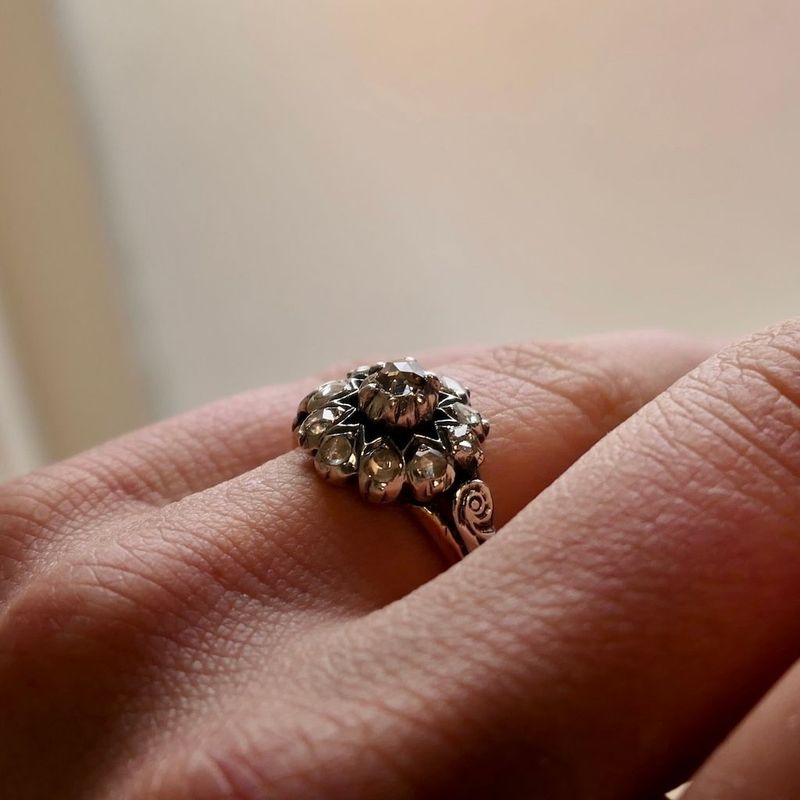 Image 7 of Gold & Silver Ring with Rose Cut Diamonds; 0.24 ct.