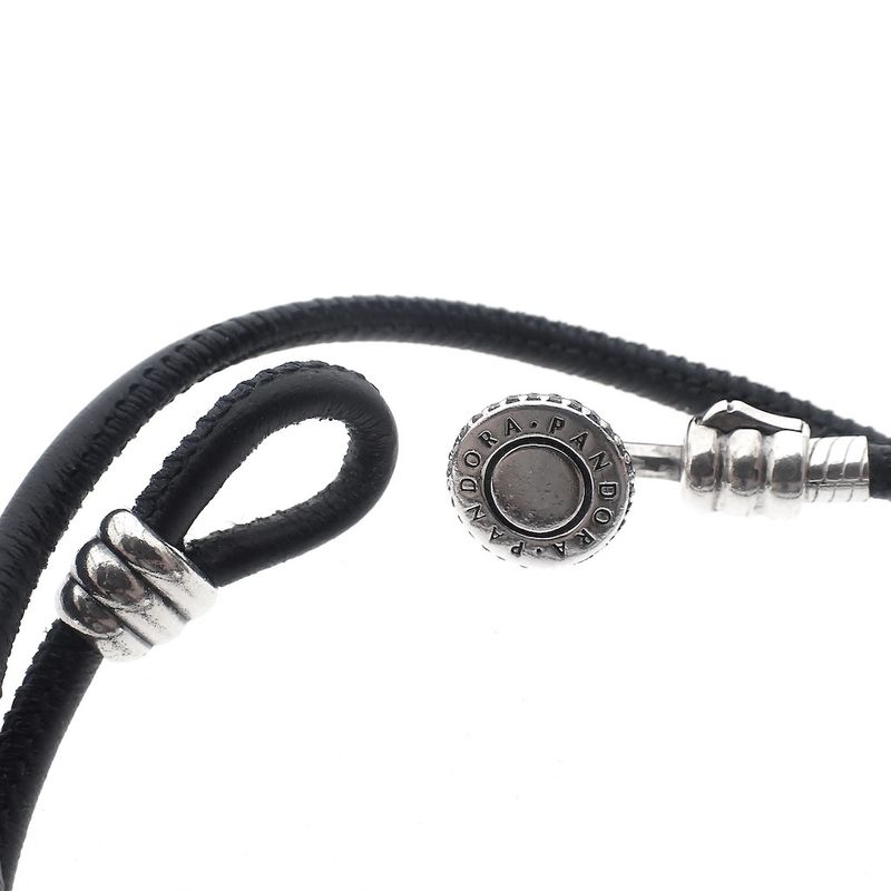 Image 6 of Pandora Moments double black leather bracelet; Silver; Ø 61 mm