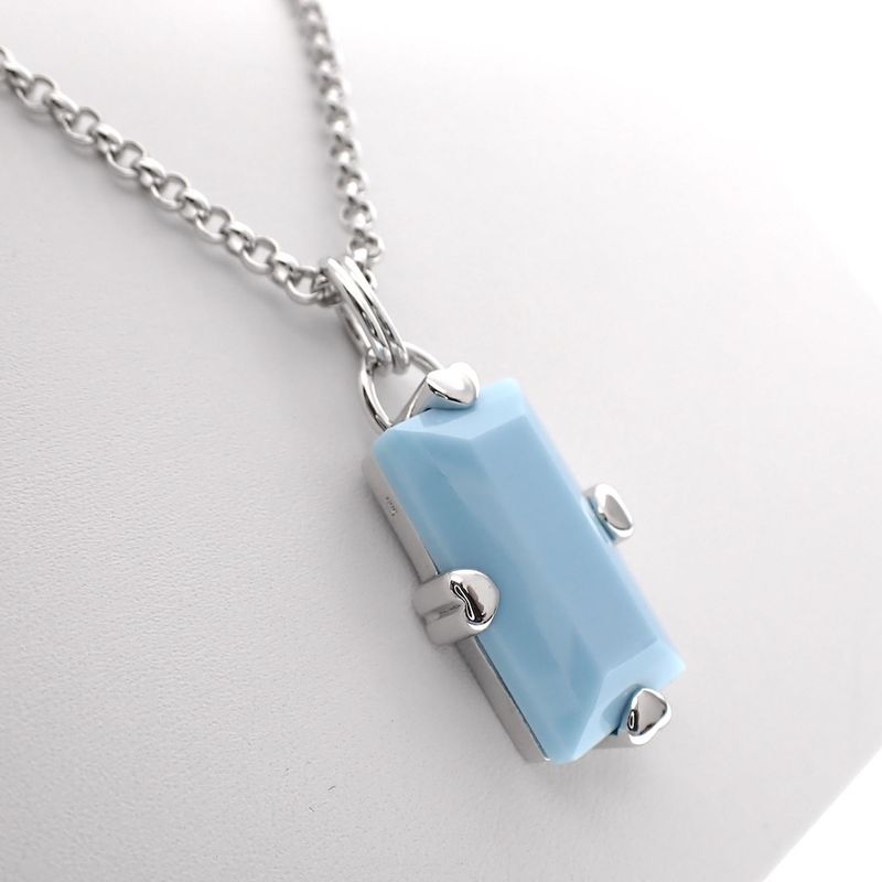 Image 6 of Silver jasseron link chain with turquoise pendant; 40-45 cm