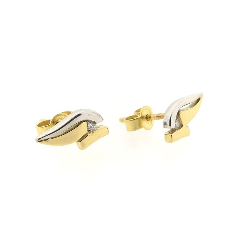 Image 6 of Bicolor gold stud earrings with diamond; 0.01 ct.