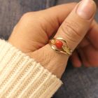 Image 7 of 18 ct. Vintage gold ring of sturgeon with red coral