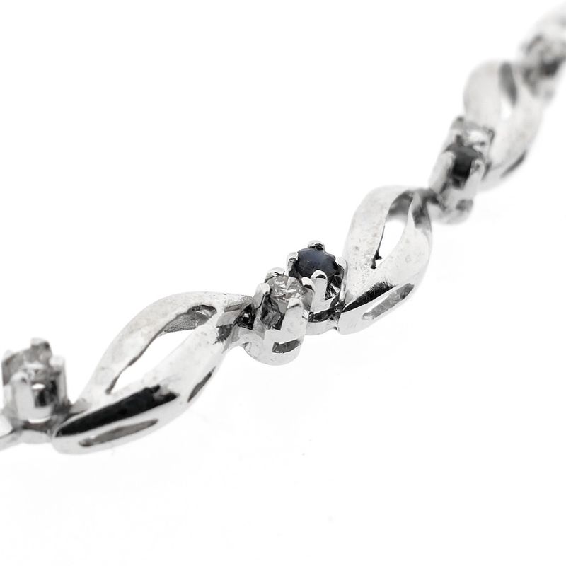 Image 5 of White gold necklace with fixed pendant of sapphires and diamonds; 0.14 ct.