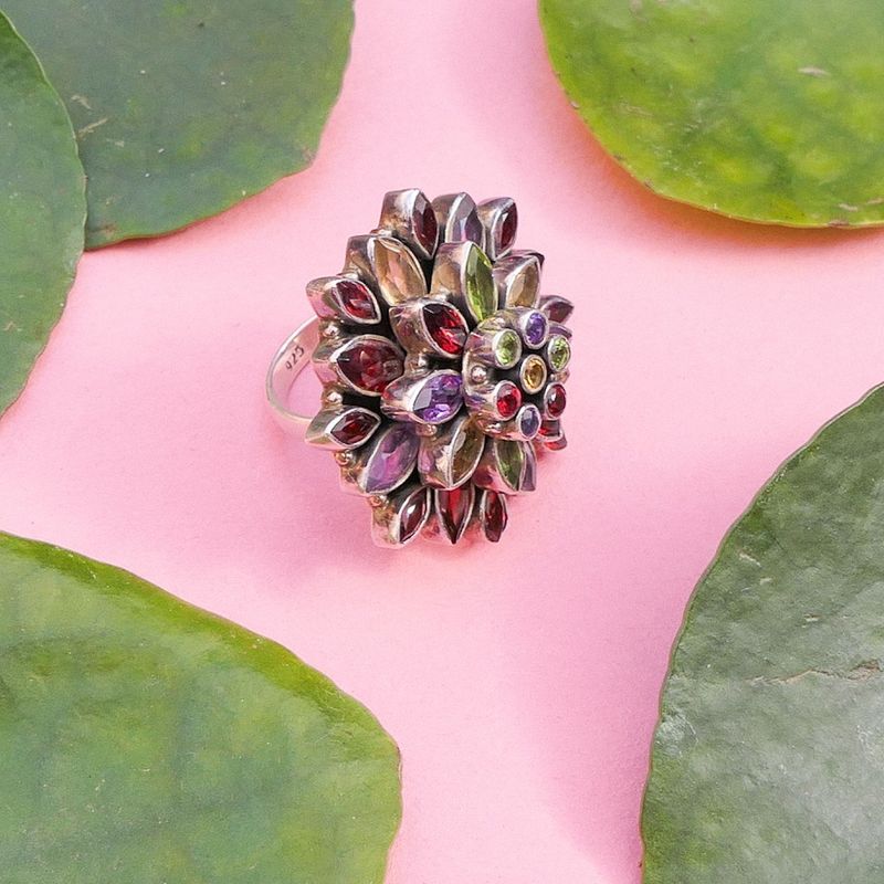 Image 2 of Silver ring with a mix of colored zirconia