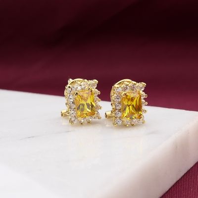 Afbeelding 2 van Gouden oorbellen met gele en witte zirconia