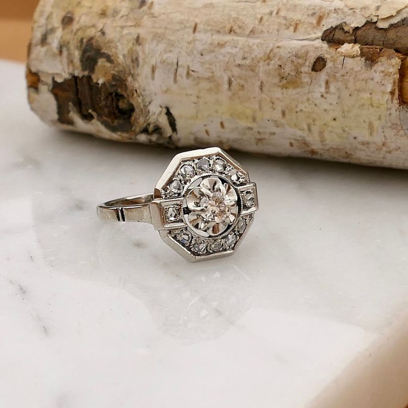 Image 2 of Antique White Gold Diamond Ring; 0.27 ct.