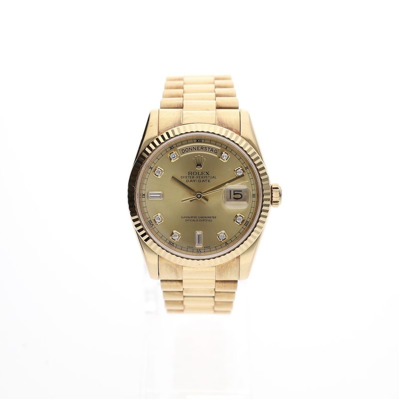 Image 37 of Rolex Day-Date 36mm 'Diamond Dial' 118238; 18k. Gold watch in full set