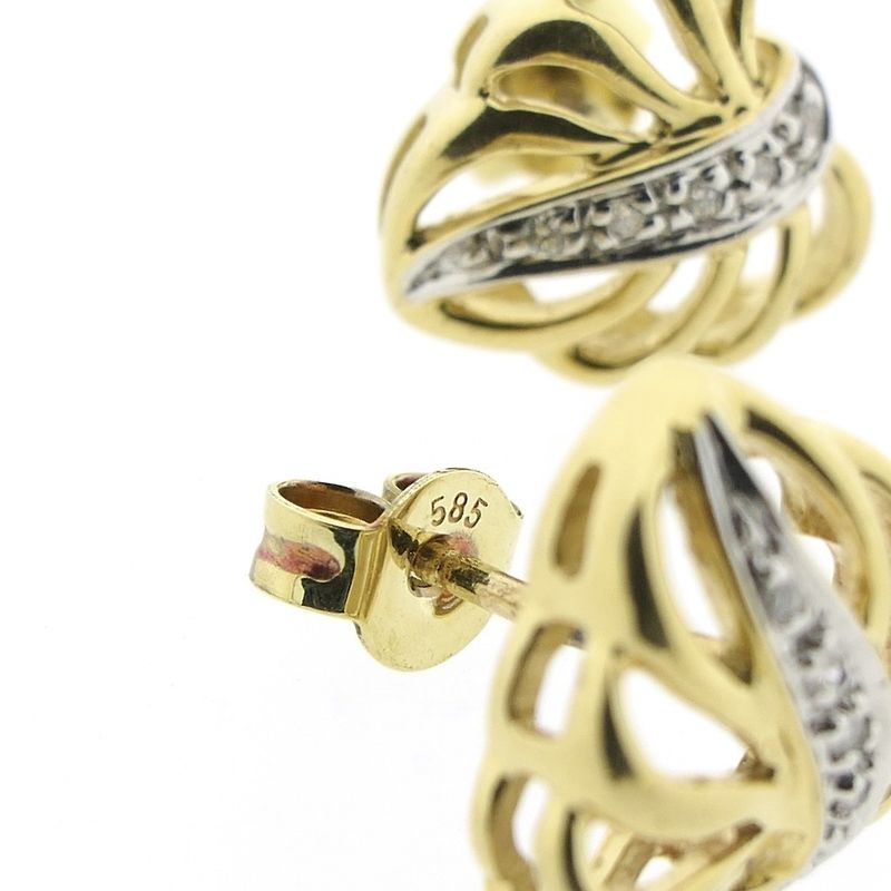 Image 8 of Gold leaf stud earrings with diamond | 0.05 ct.