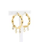 Image 3 of Gold spiral hoop earrings with zirconia; Ø 34.5 mm