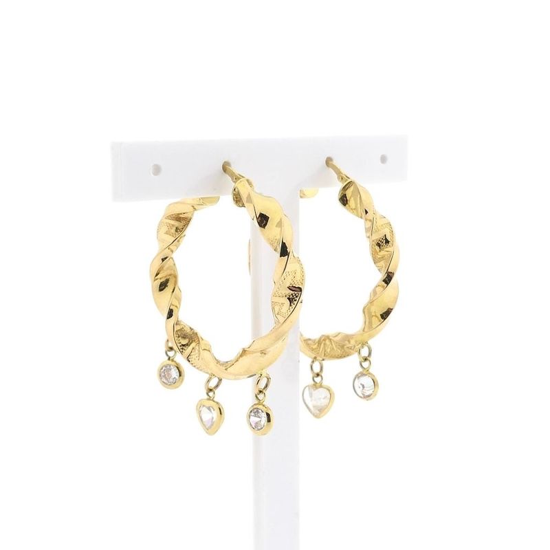 Image 3 of Gold spiral hoop earrings with zirconia; Ø 34.5 mm