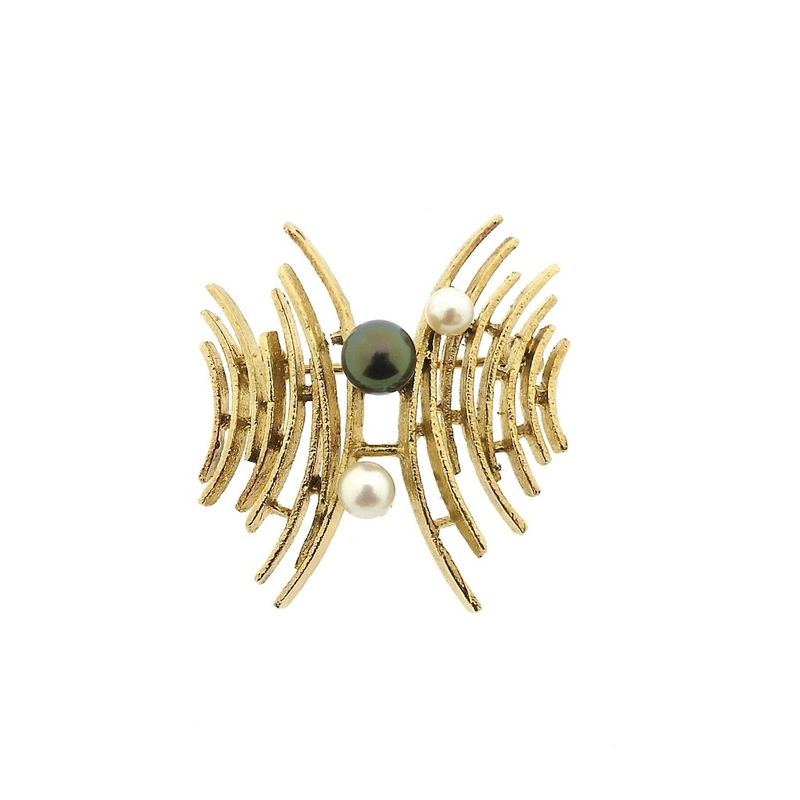 Image 1 of 60's Gold cultured pearl brooch | Tahiti