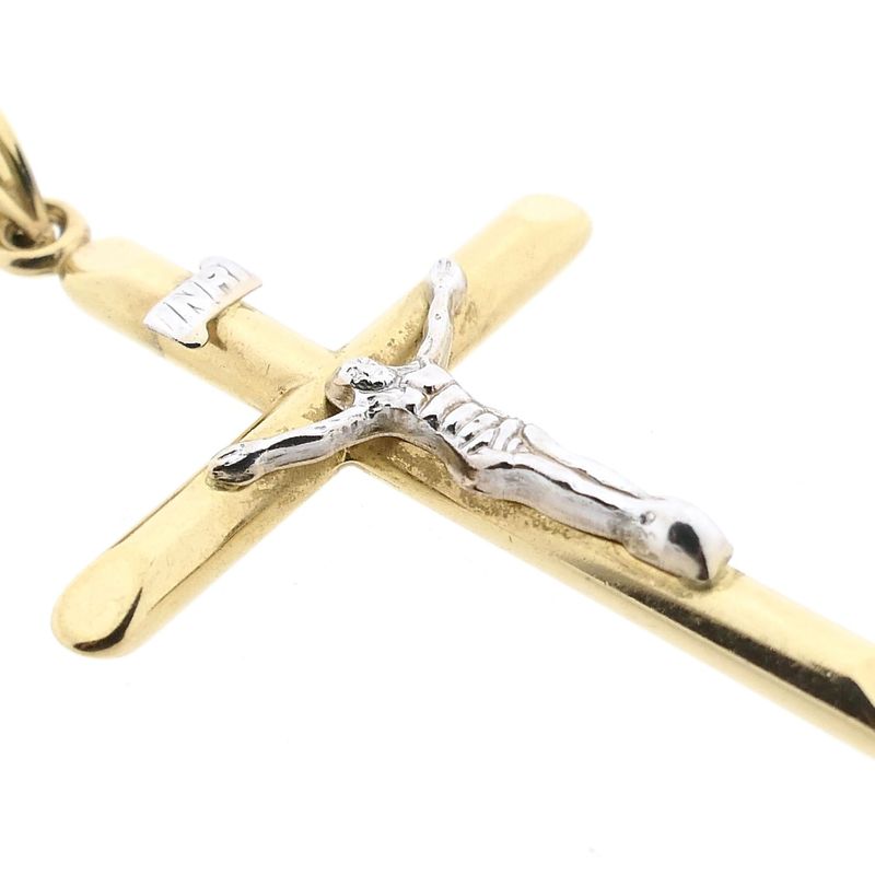 Afbeelding 11 van Bicolor gouden hanger van een kruis met corpus | INRI