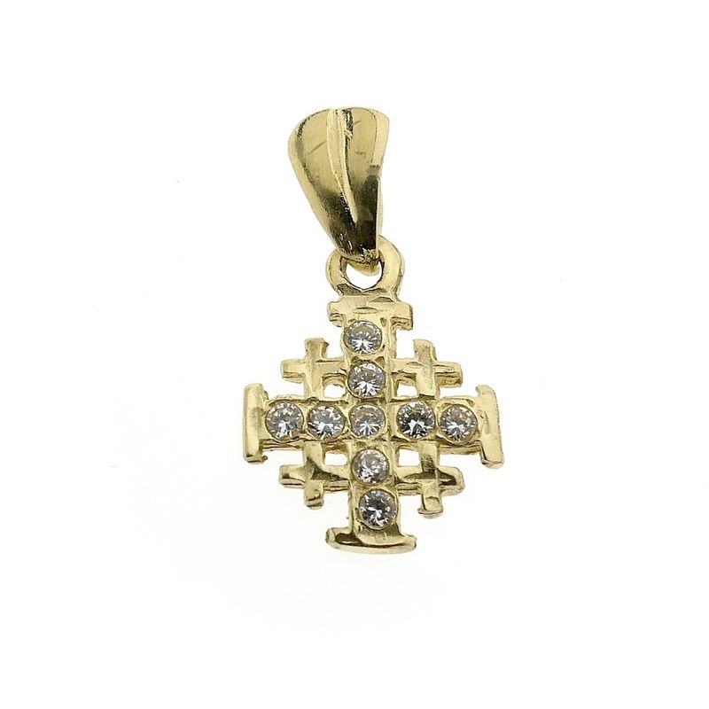 Image 1 of Golden Jerusalem Cross with zirconia
