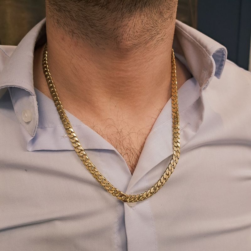 Image 4 of Gold flat gourmet link chain; Karakaş | 54 cm