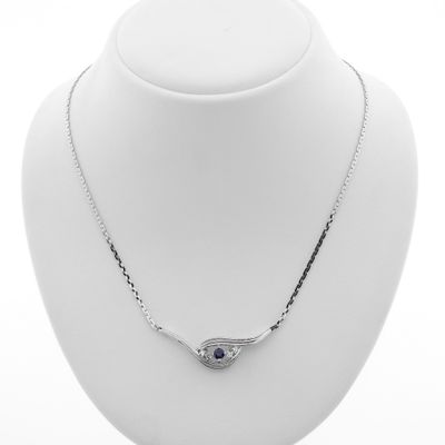 Image 1 of White gold necklace with diamond and sapphire | 0.10 ct.